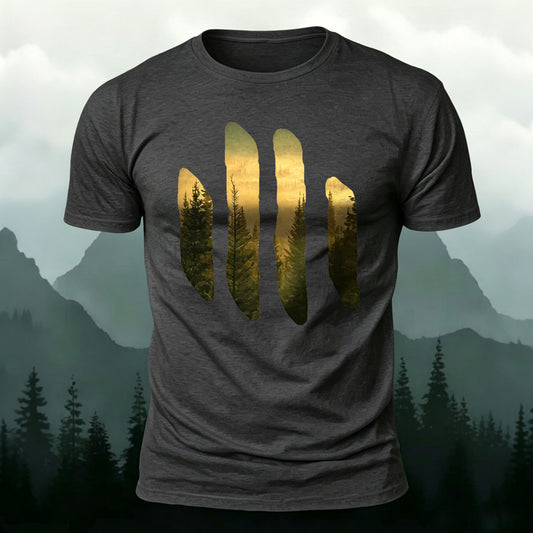 Beautiful Scenery Pattern Retro Casual Cotton T-Shirt Dark grey