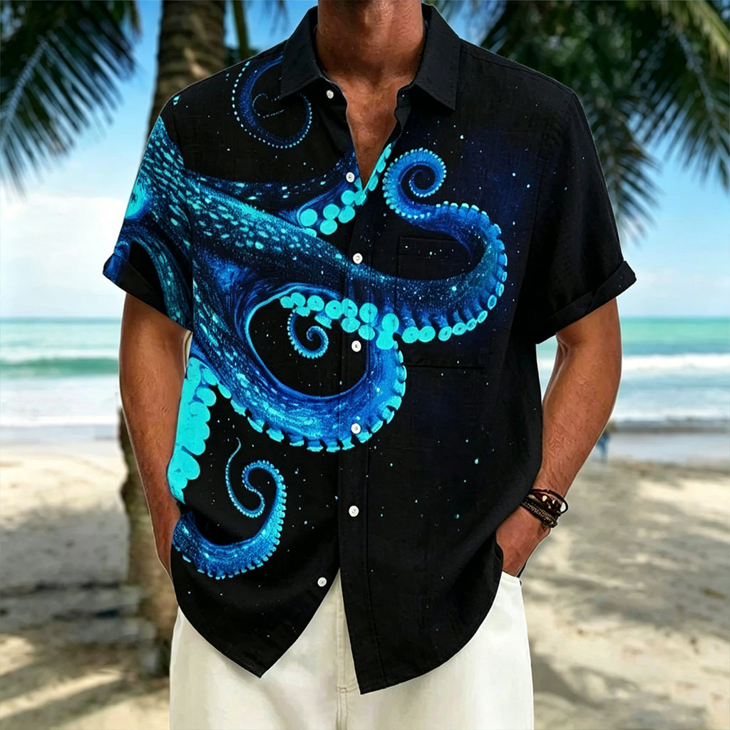 Artistic Octopus Tentacle Print Beach Shirt