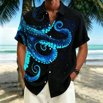 Artistic Octopus Tentacle Print Beach Shirt