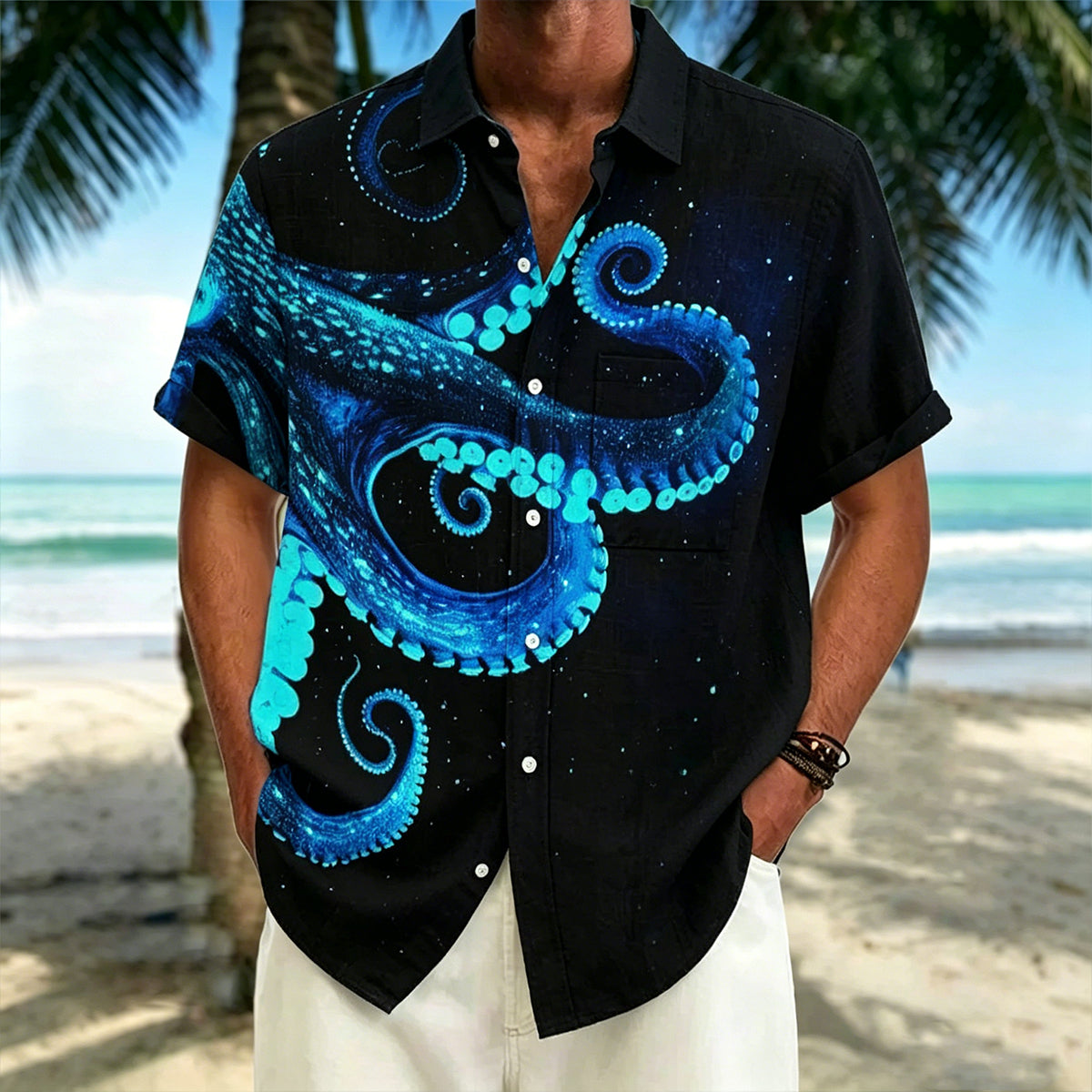Artistic Octopus Tentacle Print Beach Shirt