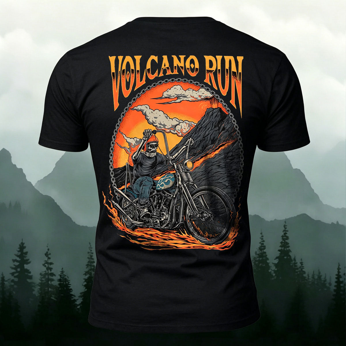Skeleton Volcano Cycling Casual Cotton T-Shirt