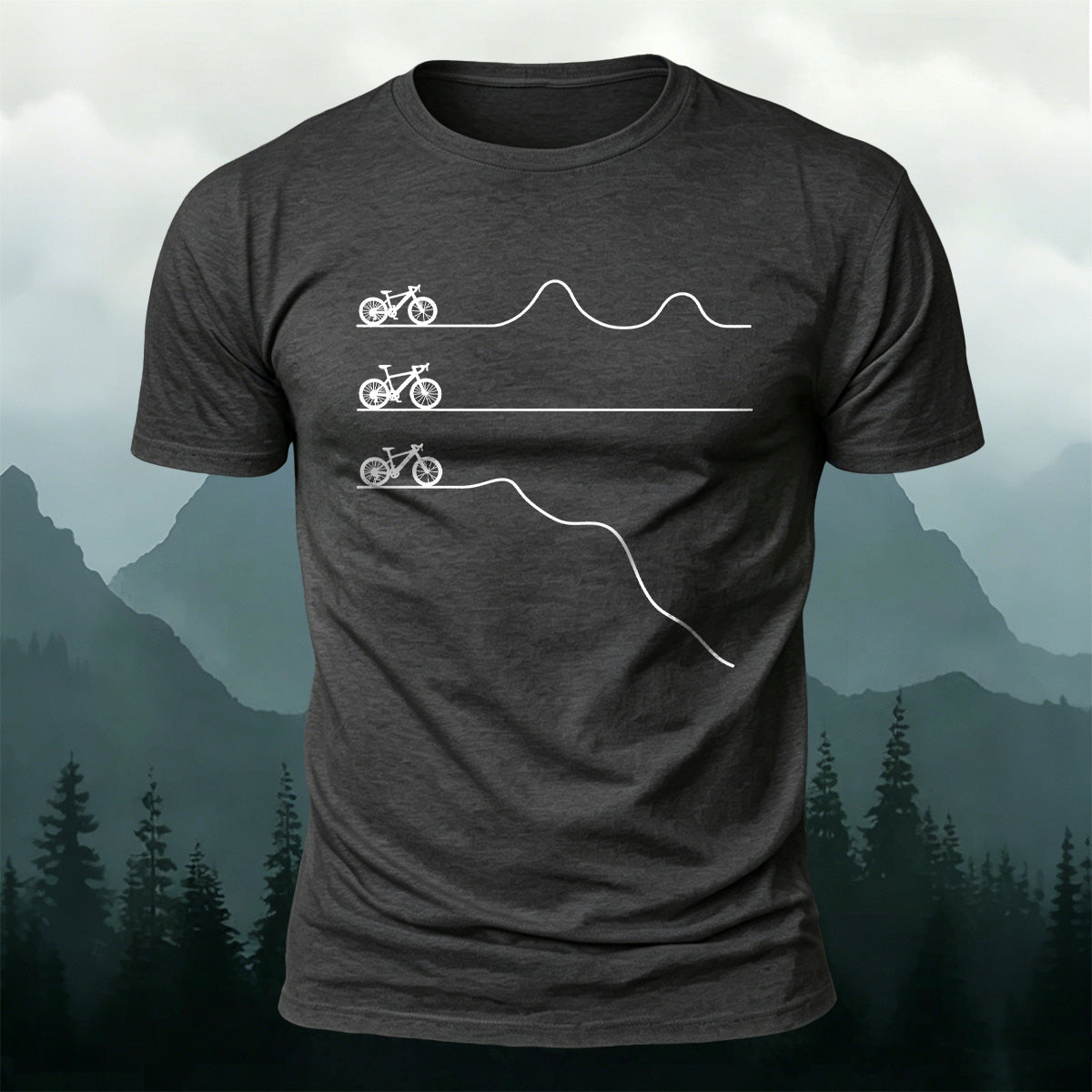 Outdoor Cycling Road Print 100% Cotton Casual T-Shirt Dark Grey