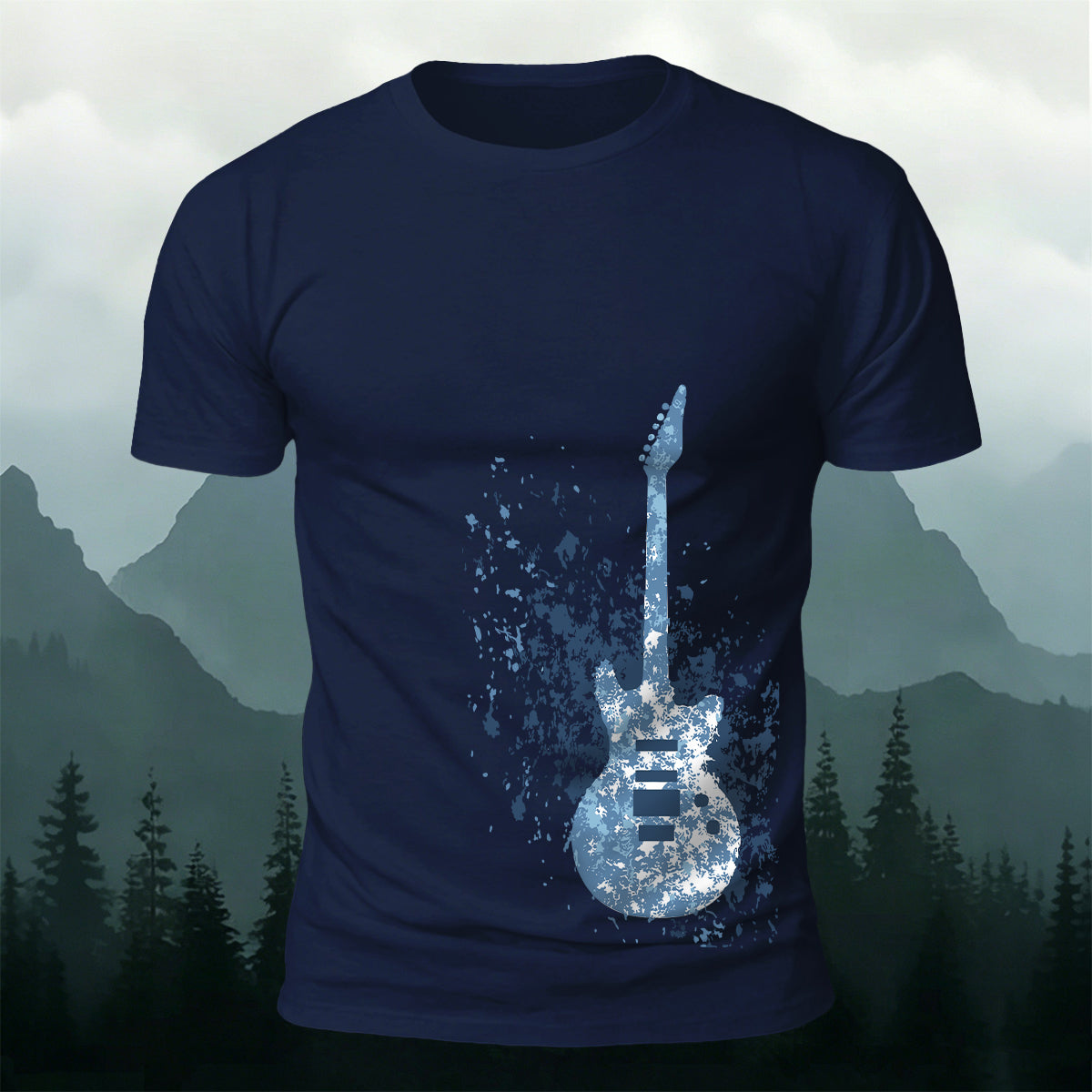 Ice Crystal Guitar Printed 100% Cotton Versatile Casual Tee