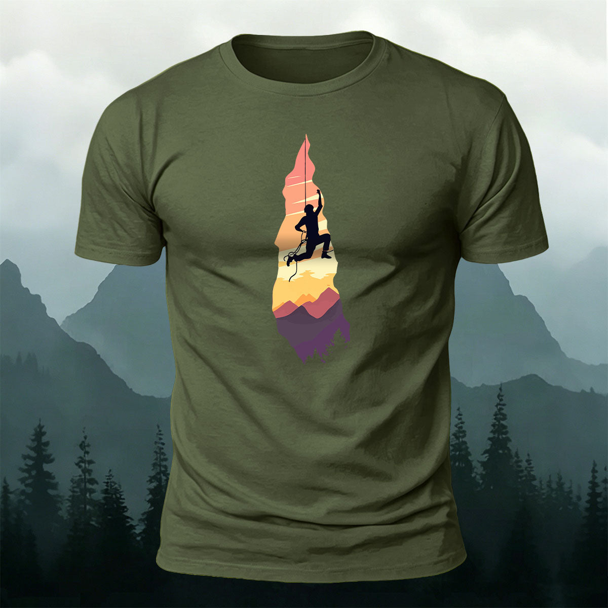 Outdoor Rock Climbing Art Print Casual Cotton T-Shirt