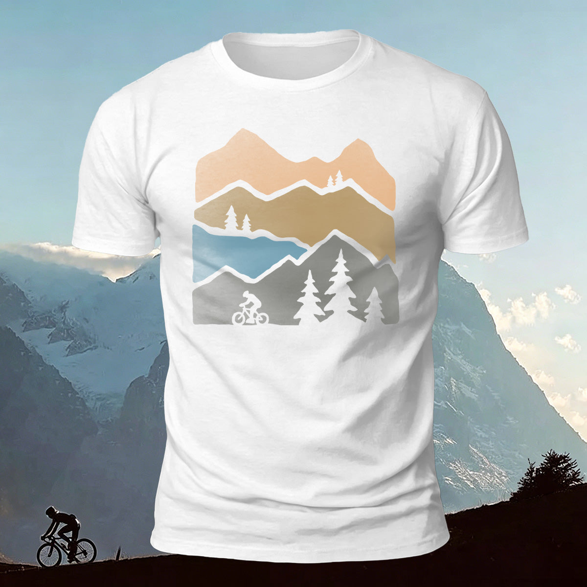 Mountain Biking Print Outdoor Casual Cotton T-Shirt White