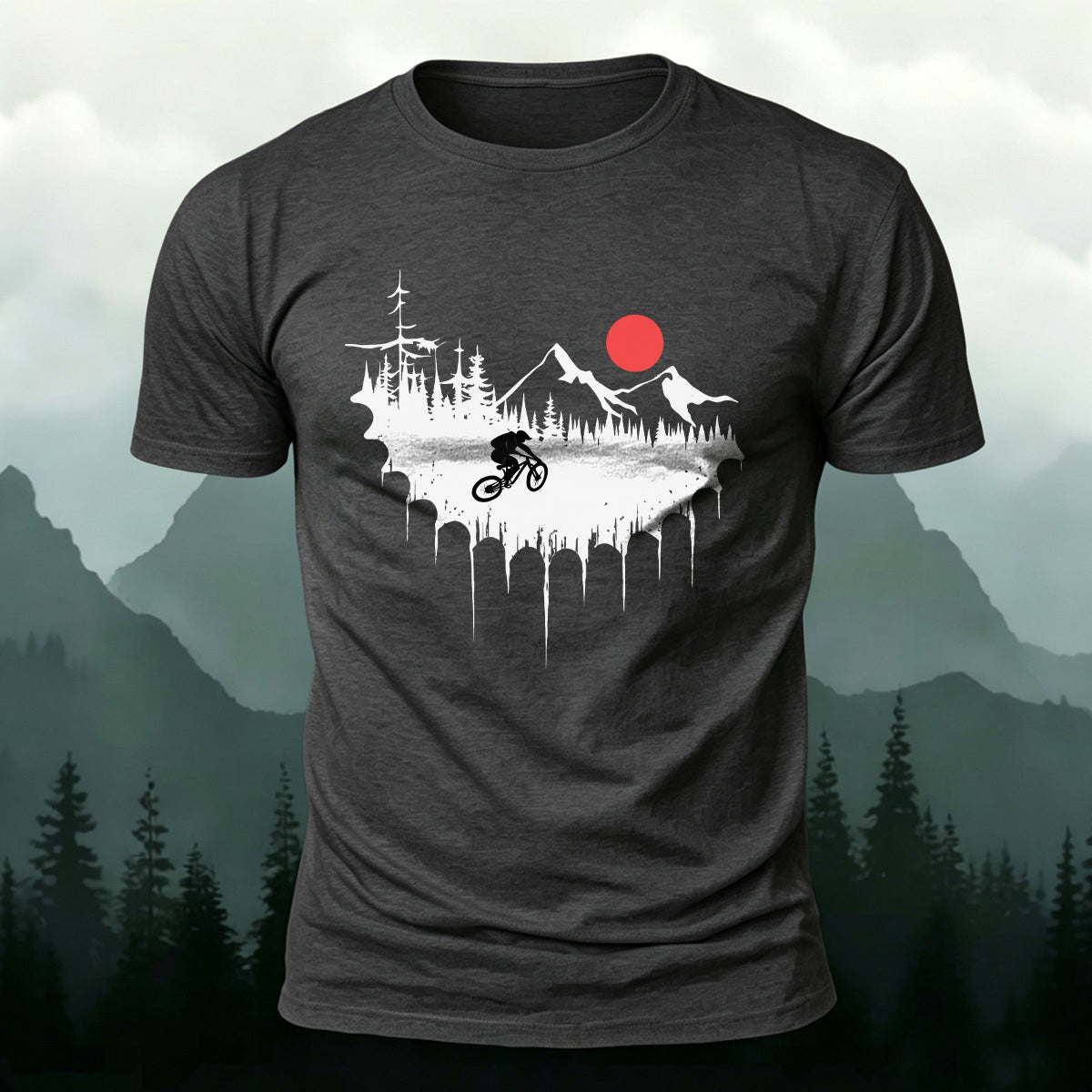 Cycling Print Natural Comfort Premium Cotton T-Shirt Dark Grey