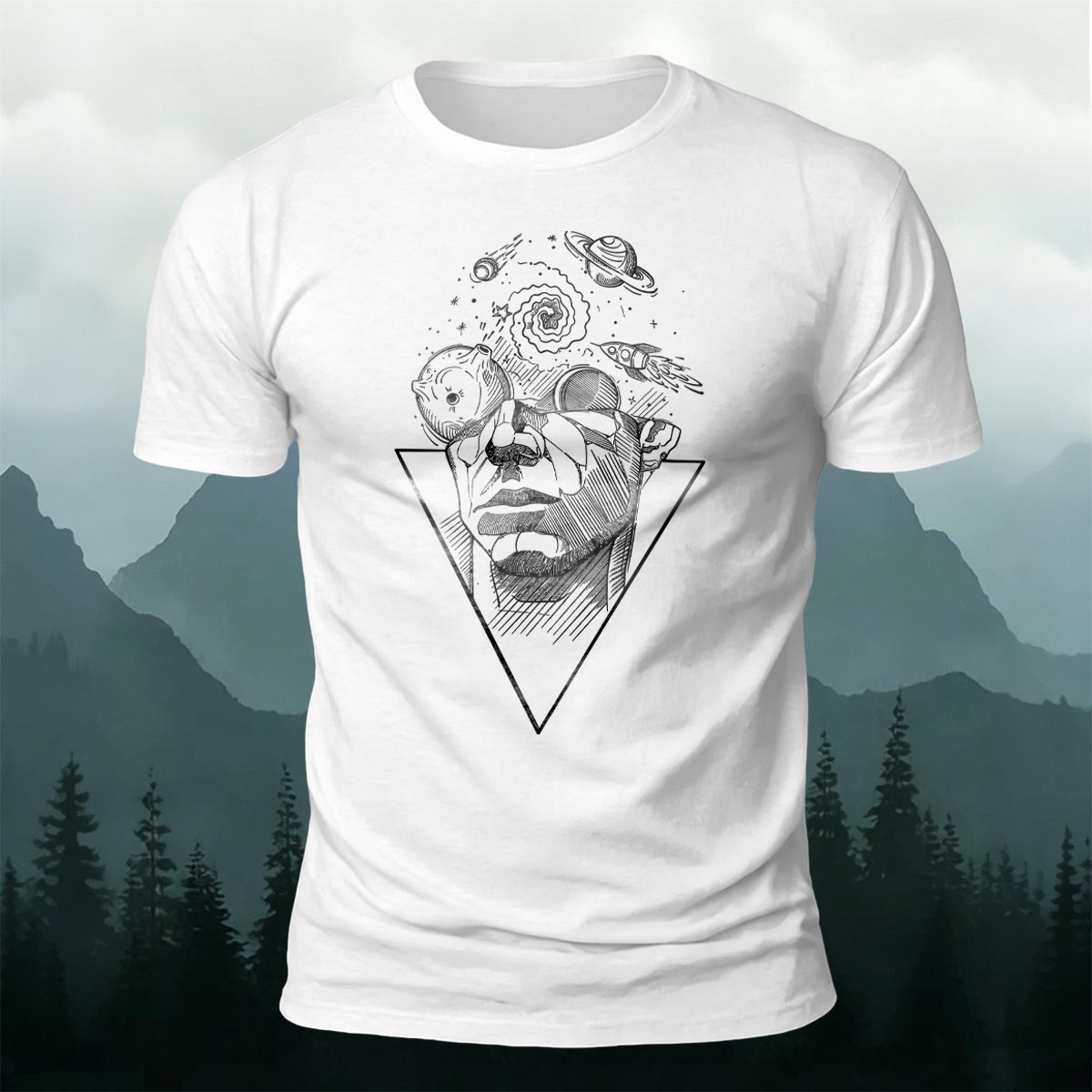 Artistic Sketch-Style Printed Casual Cotton T-Shirt