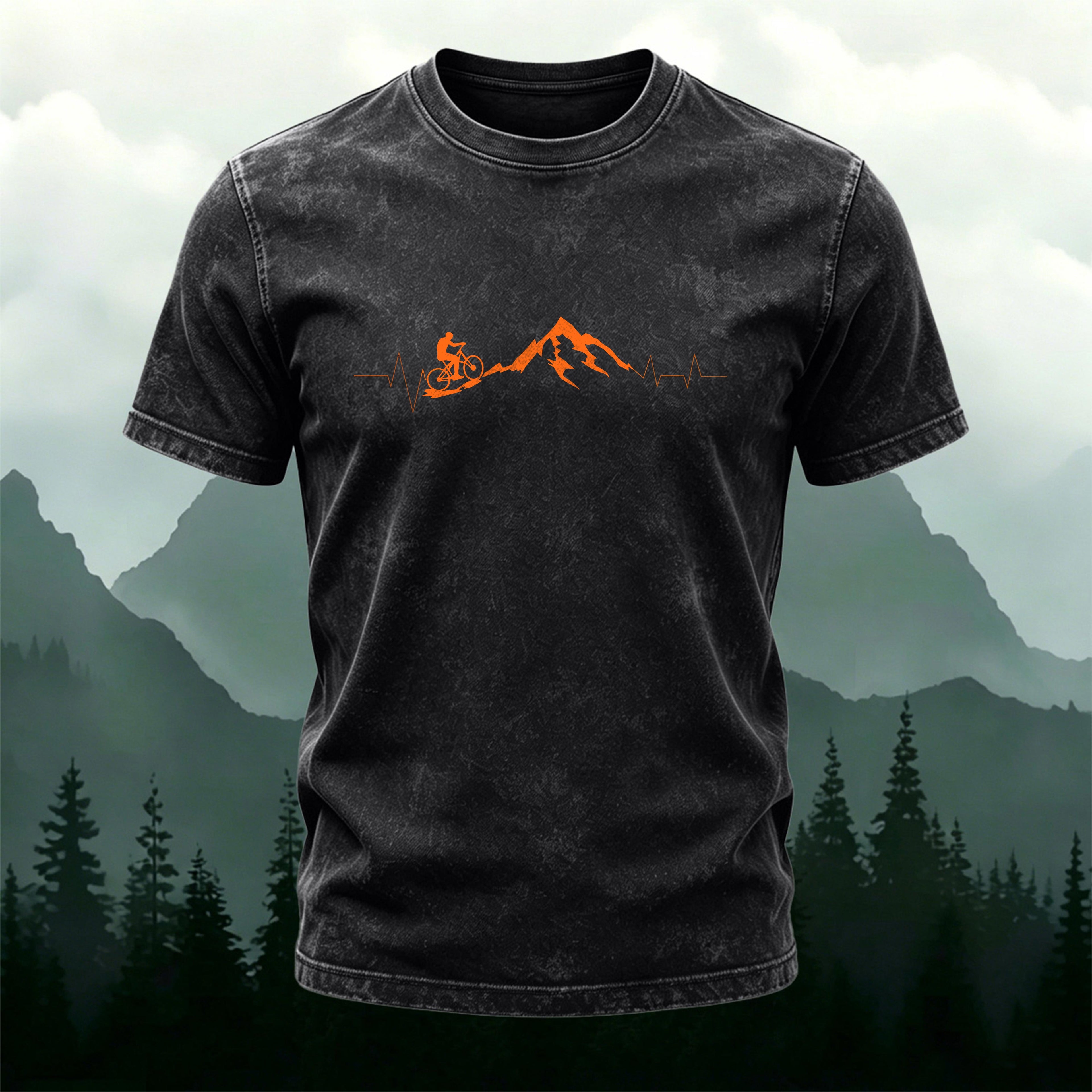 Outdoor Cyclist Print Casual Washed Cotton T-Shirt