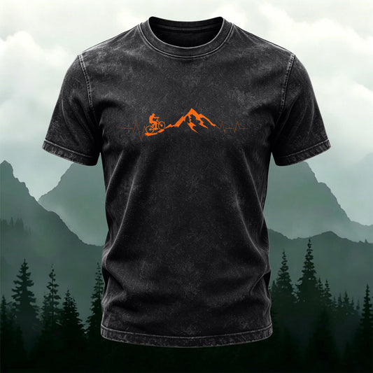Outdoor Cyclist Print Casual Washed Cotton T-Shirt