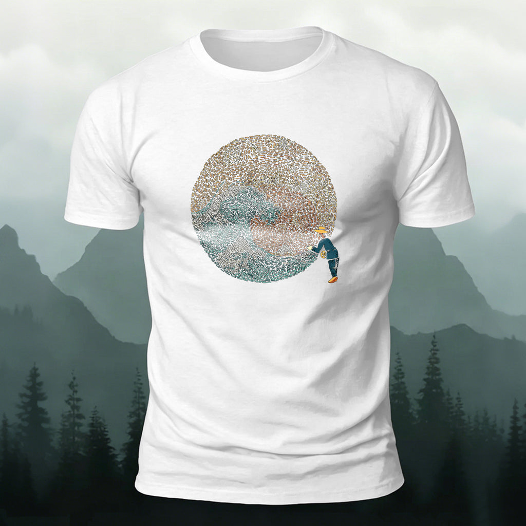 Abstract Wave Print Fashion Breathable Material T-shirt