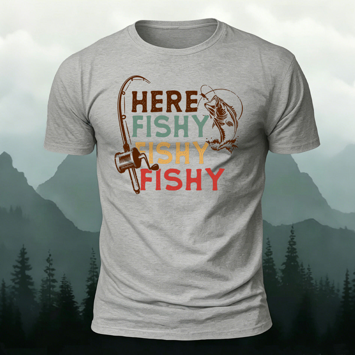 Here Fishy Outdoor Casual Cotton T-Shirt