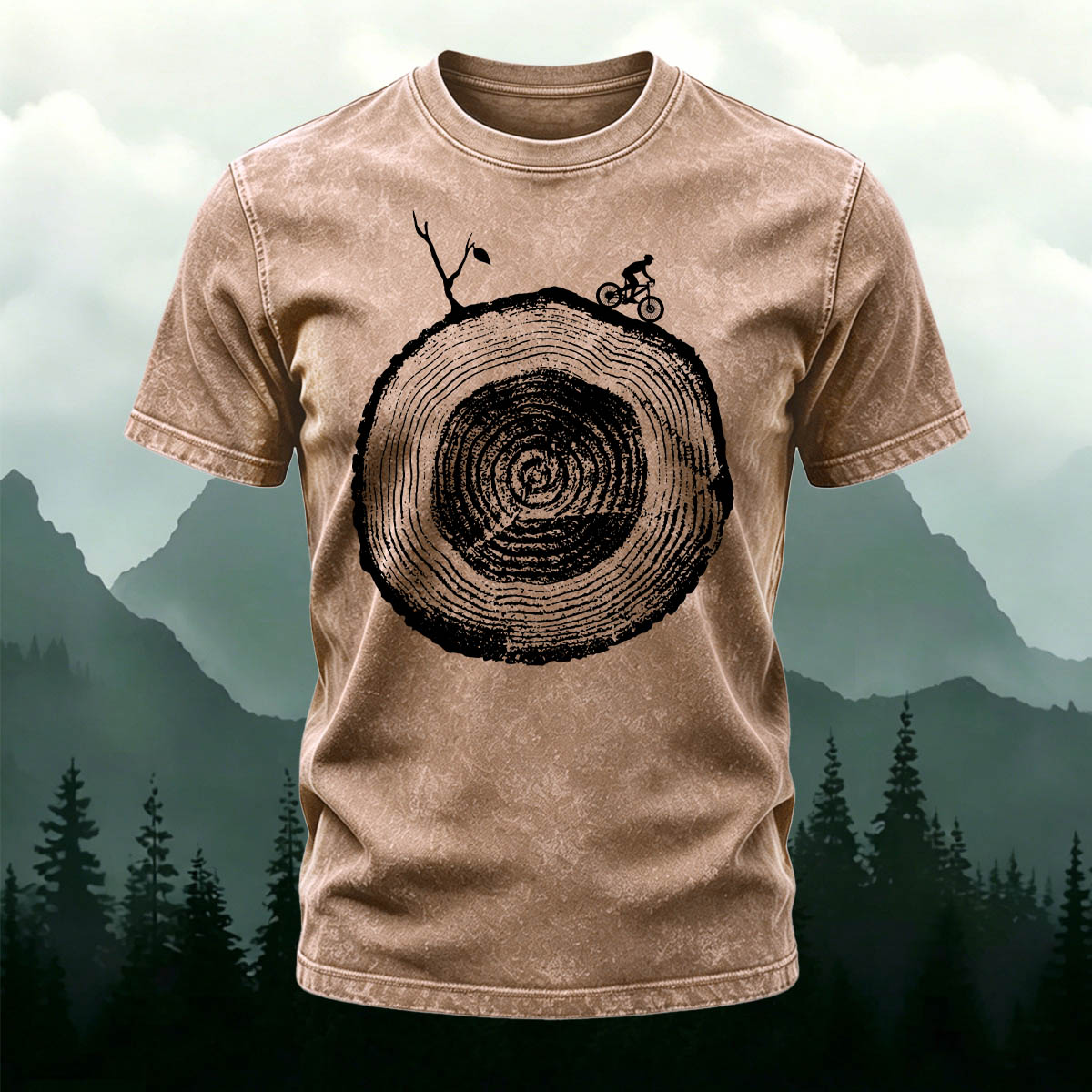 Artistic Tree Root Cycling Casual Washed Cotton Tee