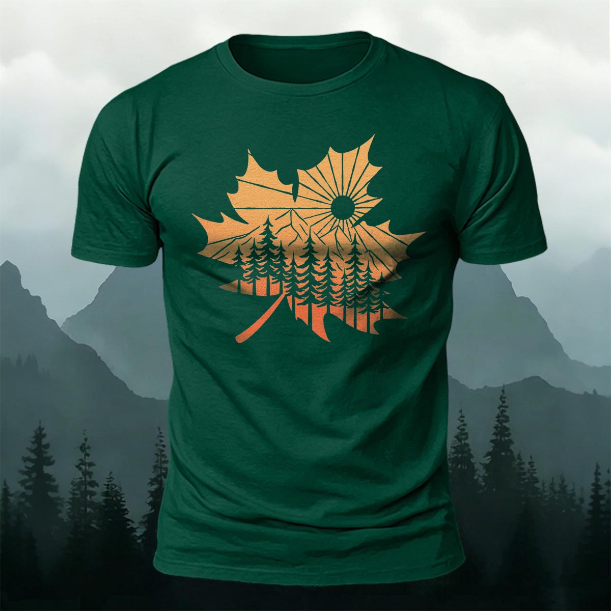 Maple Leaf Pattern Premium Cotton T-Shirt