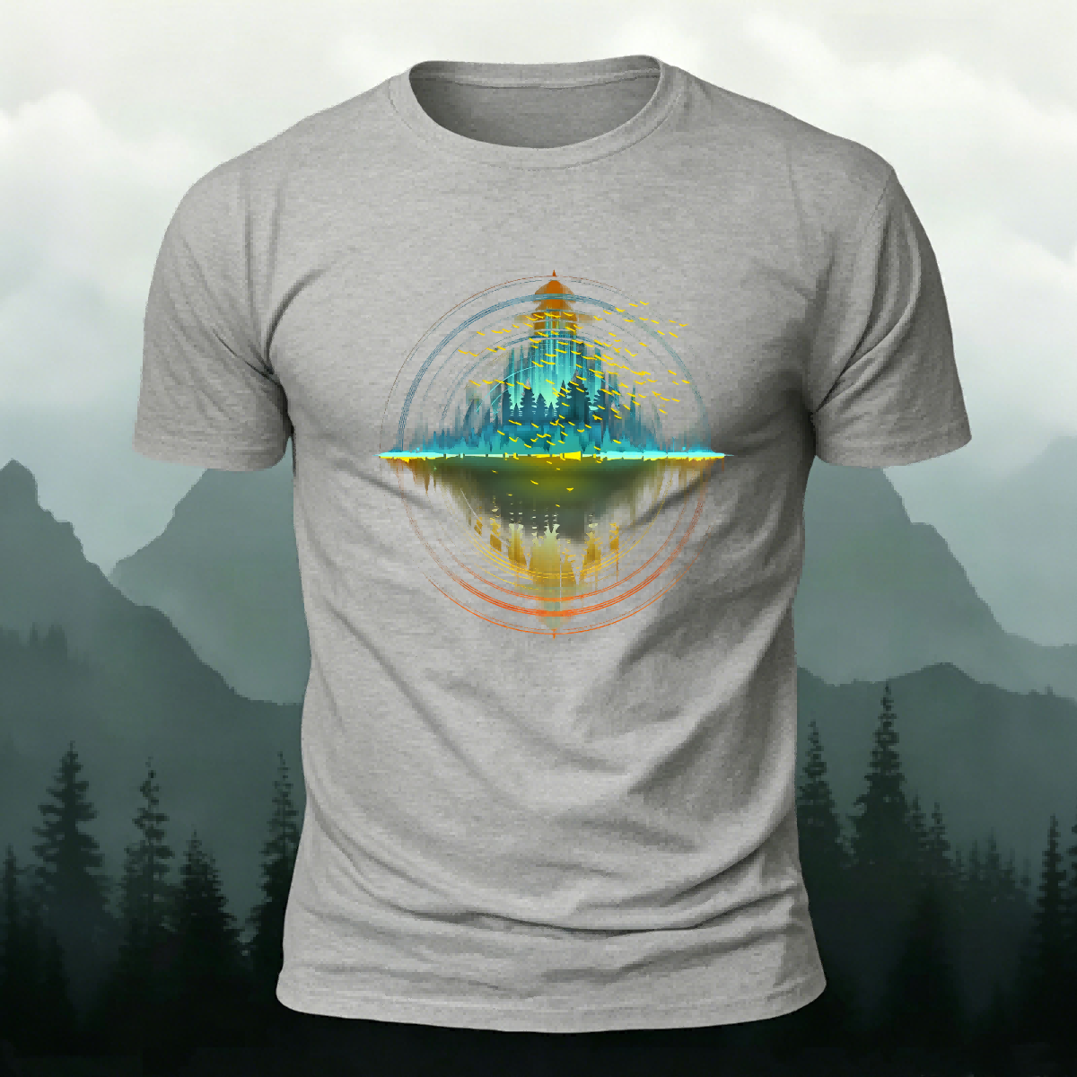 Scenic Print Outdoor Soft-touch Feel Casual T-shirt