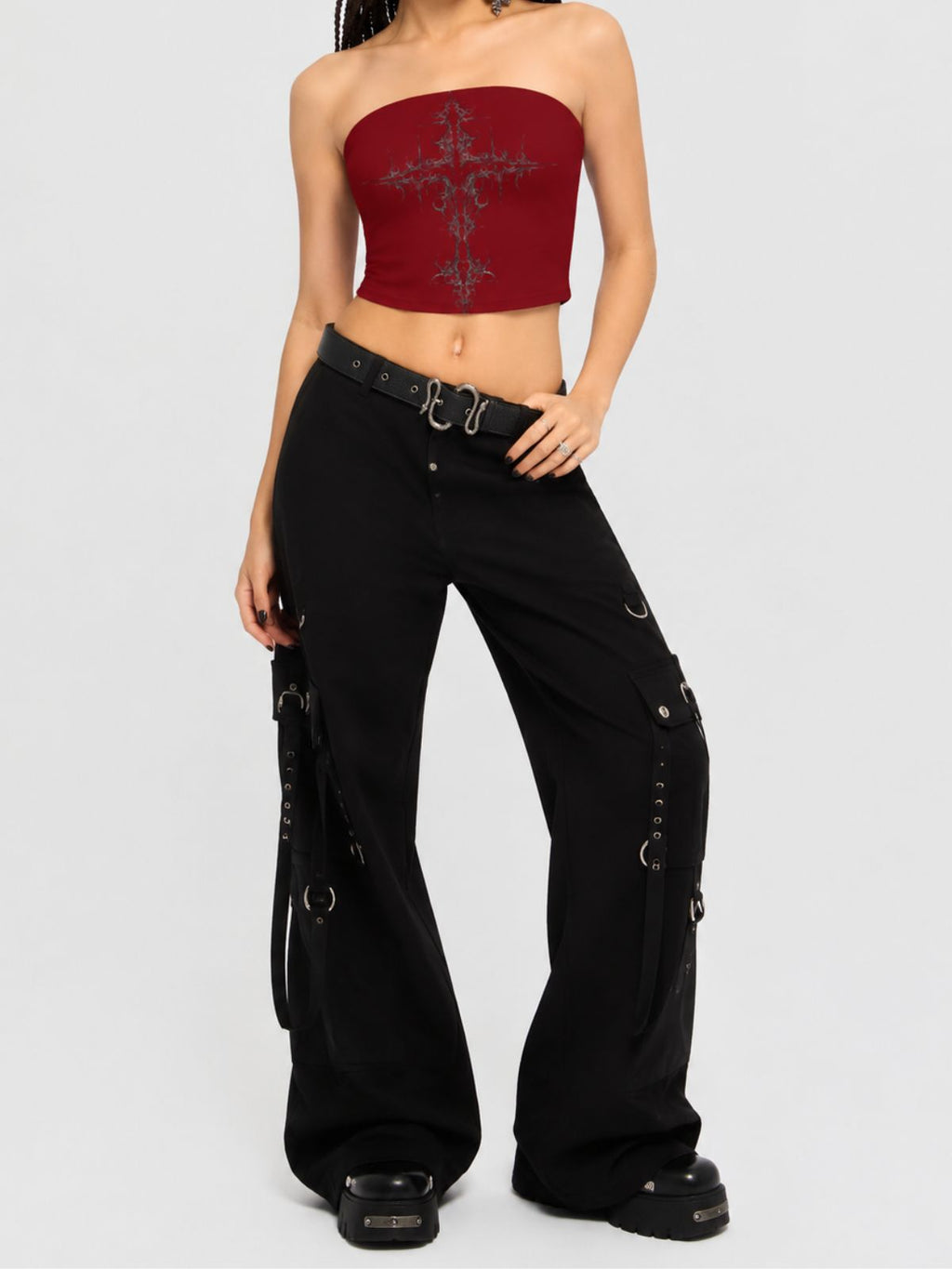 Gothic Cross-Print Strapless Top