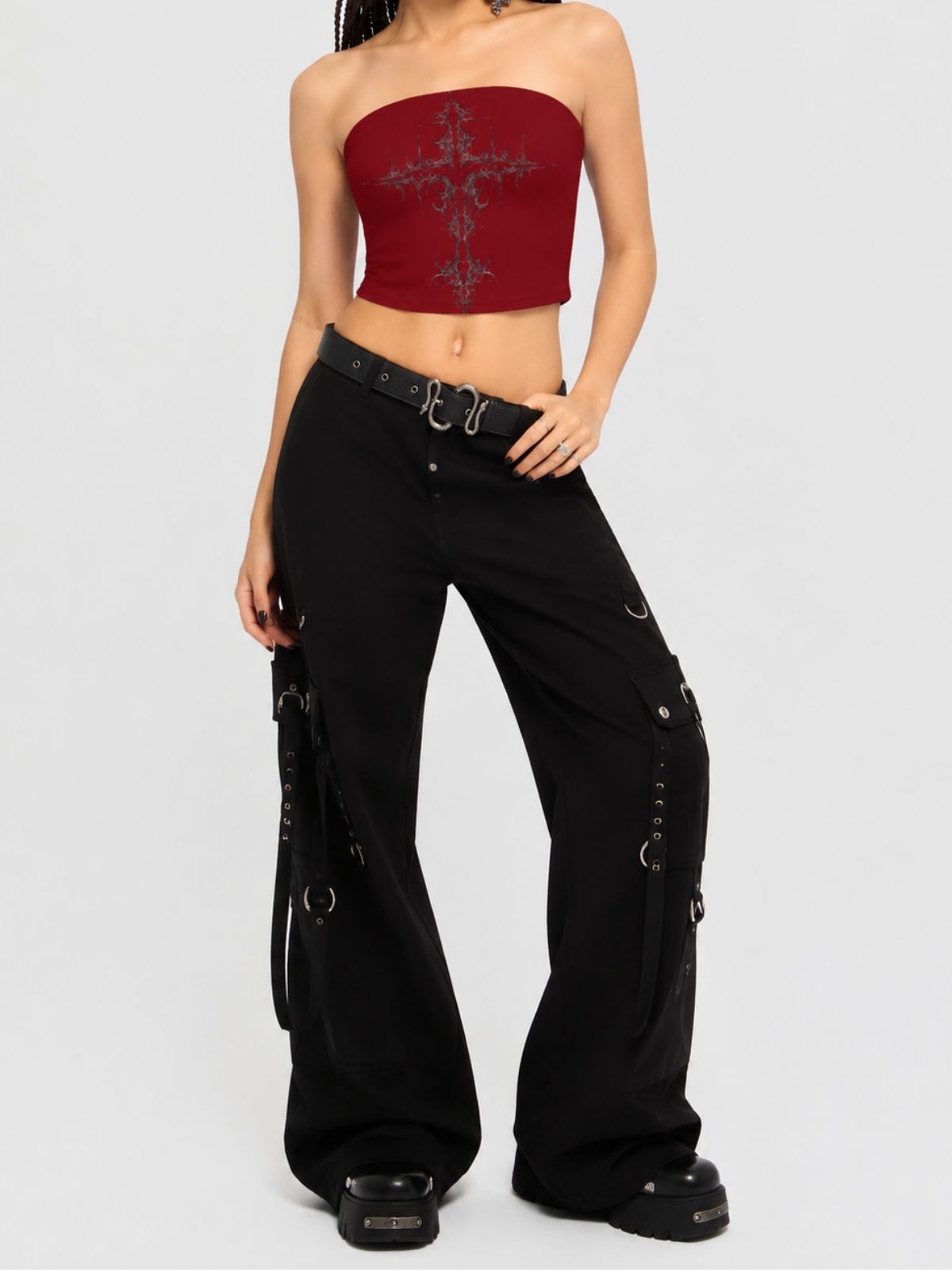 Gothic Cross-Print Strapless Top