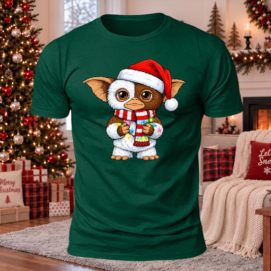Monster Wears Santa Hat Printed Casual Short Sleeve T-Shirt