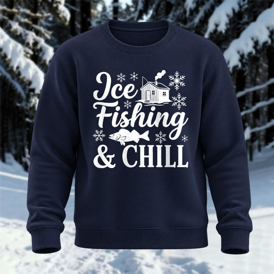 Ice Fishing & Chill Printed Round Neck Sweatshirt