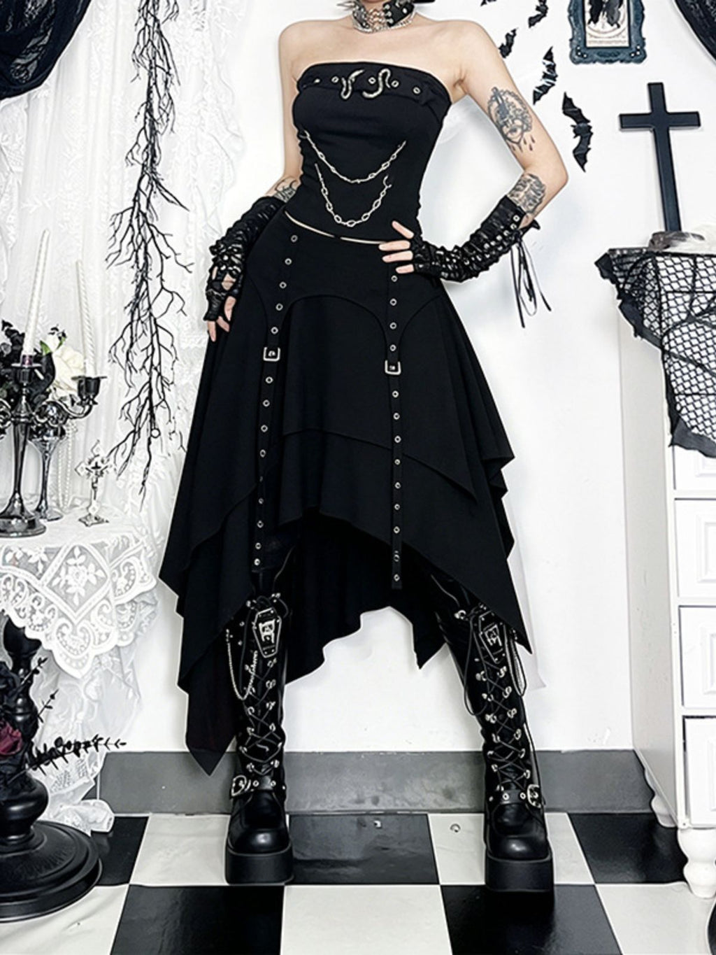 Dark and Seductive Asymmetrical Midi Skirt