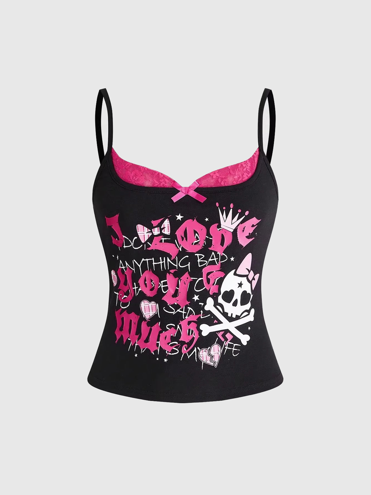 Sexy Lace-Trimmed Printed Fashion Tank Top