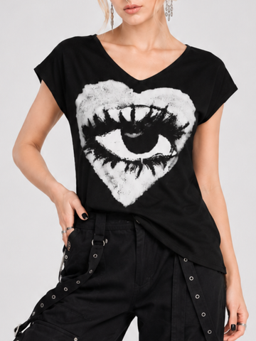 Women's Gothic Dark Eyes Print Casual T-Shirt