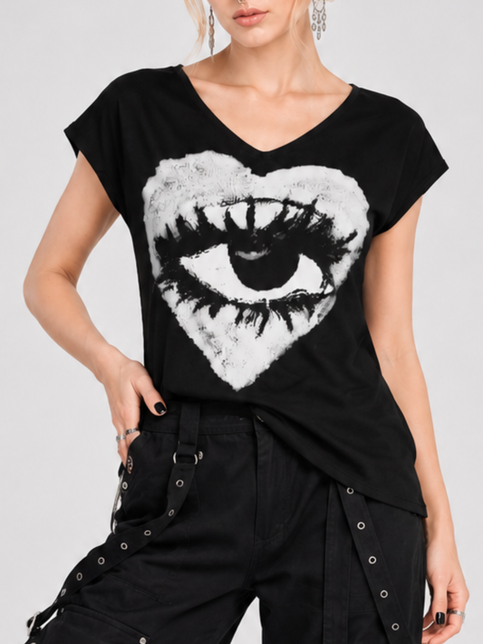 Women's Gothic Dark Eyes Print Casual T-Shirt