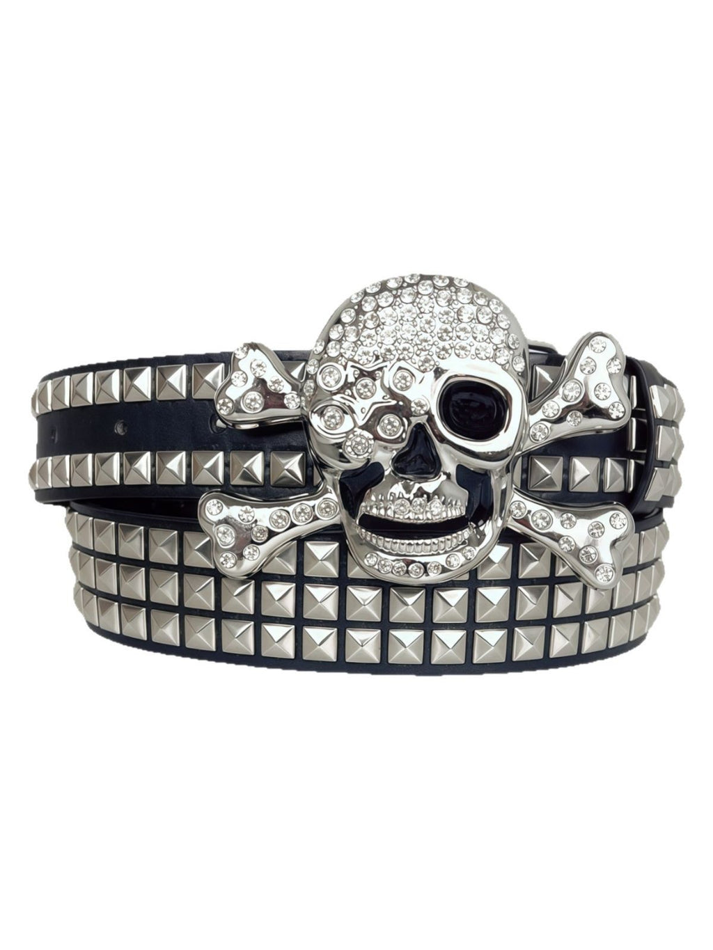 Skull-Print Riveted Rhinestone Heavy-Duty Gothic Belt