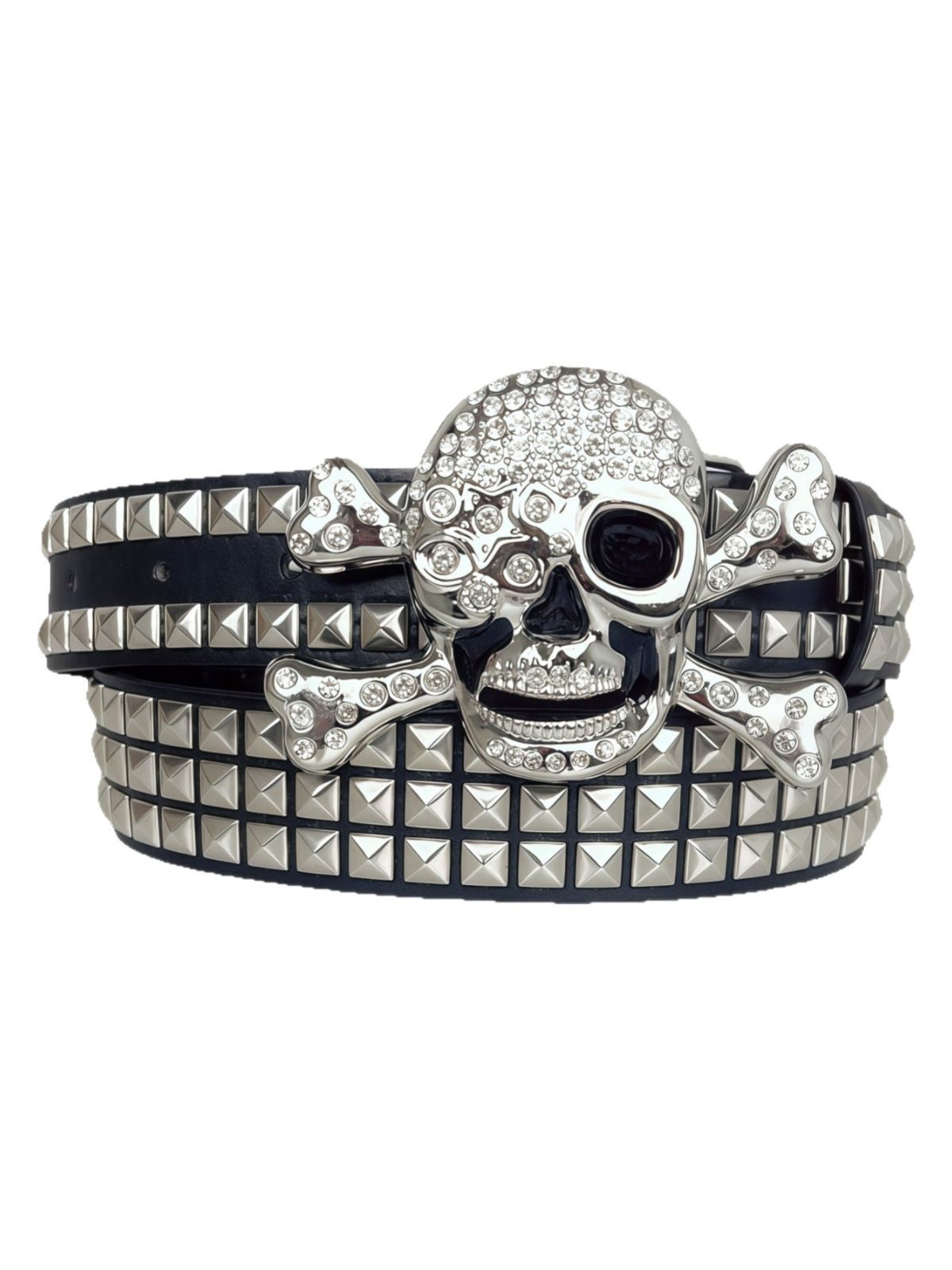Skull-Print Riveted Rhinestone Heavy-Duty Gothic Belt