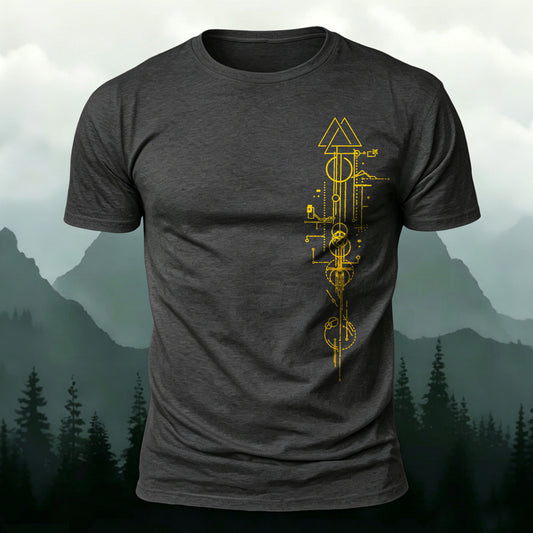 Combed Cotton Futuristic Tech Line-Print Casual T-Shirt