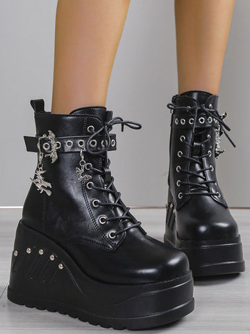 Dark Gothic Studded Wedge Platform Boots