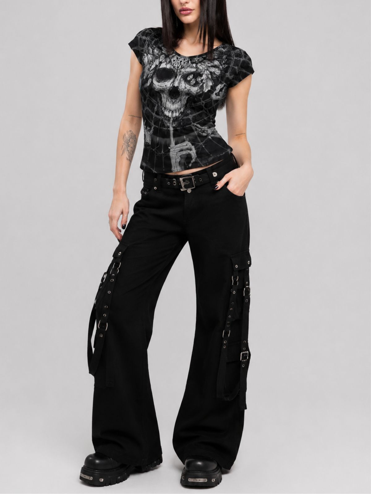 Dark Skull Print Short-Sleeve V-Neck T-Shirt