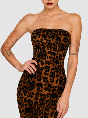 Women's Vintage Gothic Skull Strapless Dress