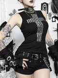 Dark-Style Sexy Slim-Fit Rhinestone-Embellished Crew Neck T-Shirt