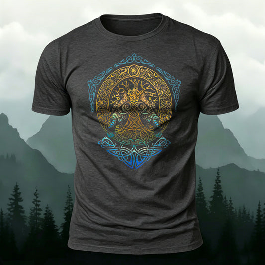 Premium Cotton Retro Viking Print Crew Neck T-Shirt
