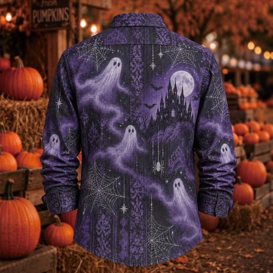 Halloween Gothic Ghost Purple Long Sleeve Shirt