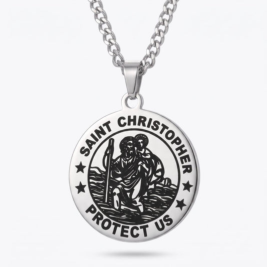 Stainless Steel Saint Christopher Pendant Necklace