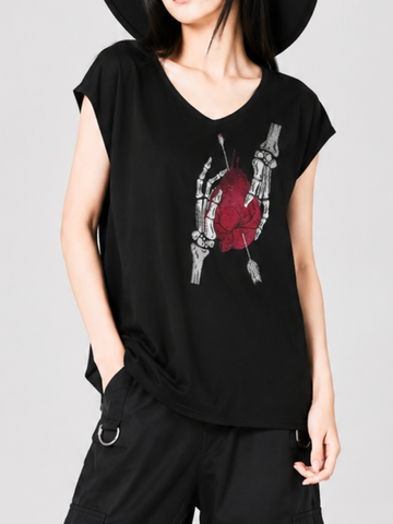 Women's Gothic Heart-Print Casual T-Shirt