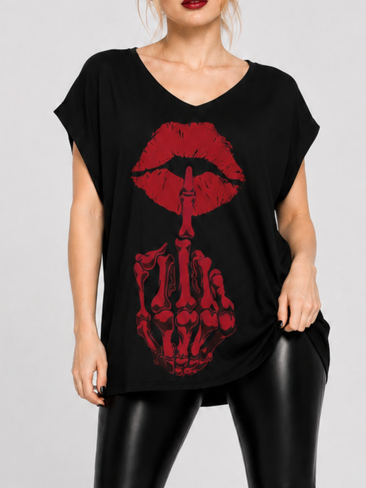 Dark Romantic Skeleton Gothic V-Neck T-Shirt