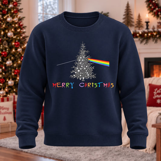 Christmas Tree Refraction Printed Round Neck Sweatshirt