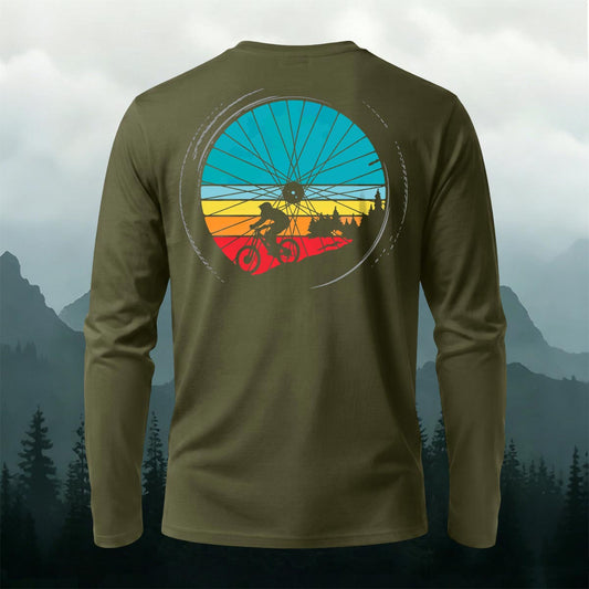 Cycling Wheel Pattern Outdoor Breathable Casual Long-Sleeve Cotton Tee