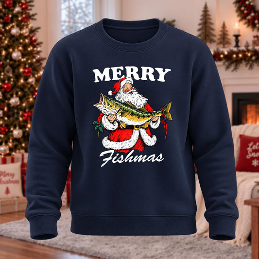 Merry Merry Fishmas Printed Round Neck Sweatshirt