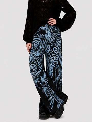 Women's Gothic Trendy Printed Polyester Side Pockets Pants