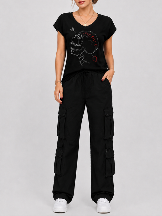 Dark Skeleton Gothic V-Neck Sleeveless T-Shirt