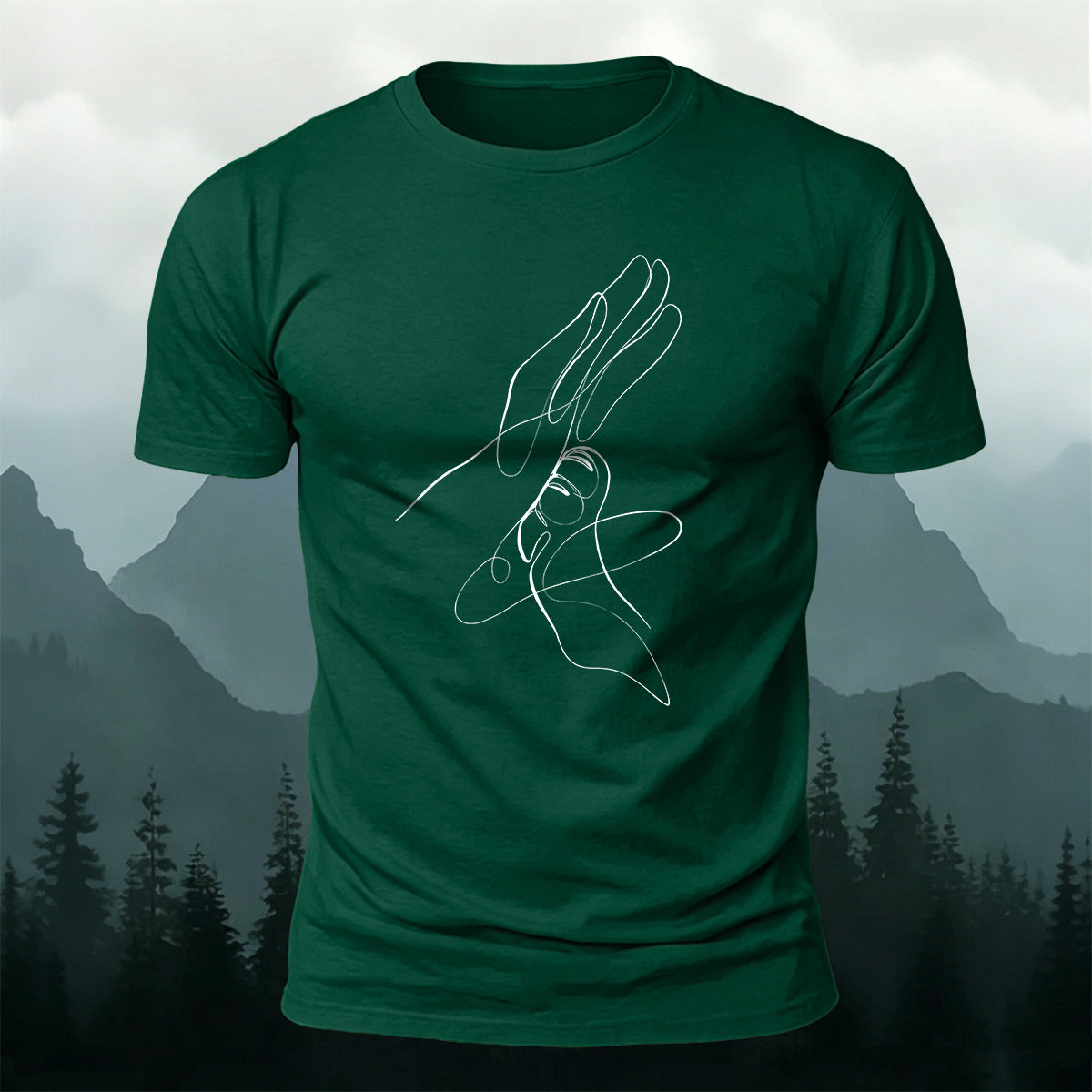 Combed Cotton Artistic Line Drawing Crew Neck T-Shirt