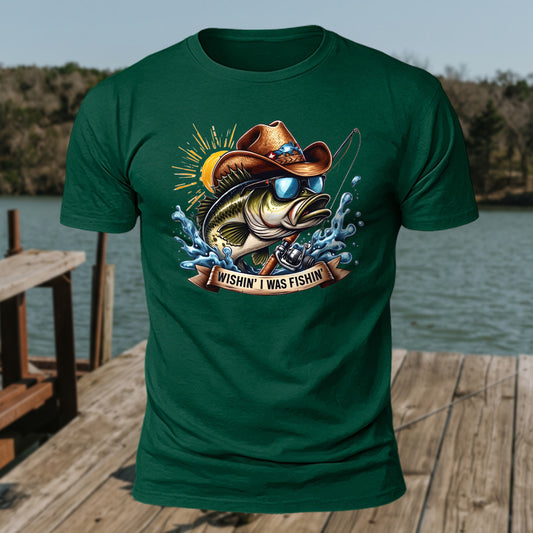 Wishing I Was Fishing Printed Short Sleeve T-Shirt