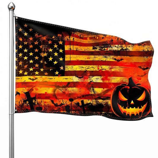 Polyester US Flag Pumpkin Halloween Flag