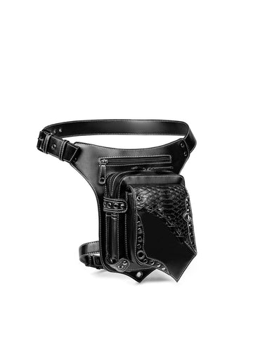 Snake-Print Patchwork Outdoor Motorcycle Studded Waist Bag
