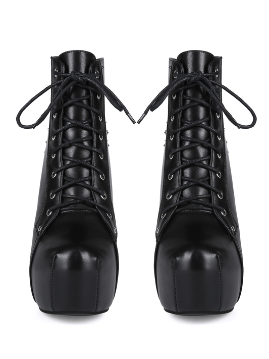 Dark Gothic Hot Girl Studded Sexy Chunky-Heeled Women's Ankle Boots