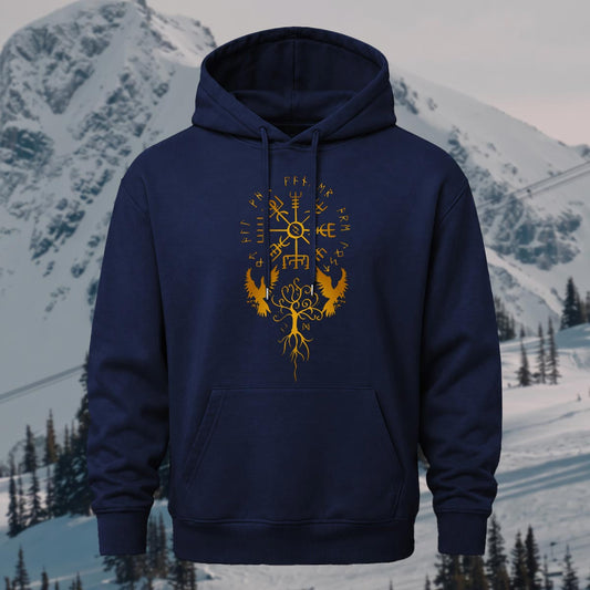 Vintage Viking Motif Printed Hoodie Sweatshirt