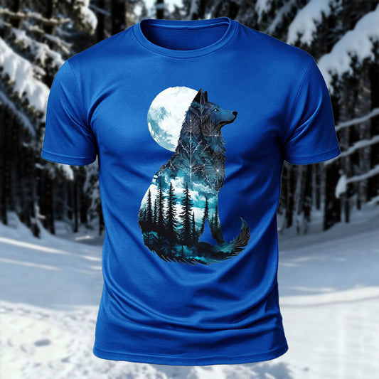 Moon Night Wolf Printed Short Sleeve T-Shirt